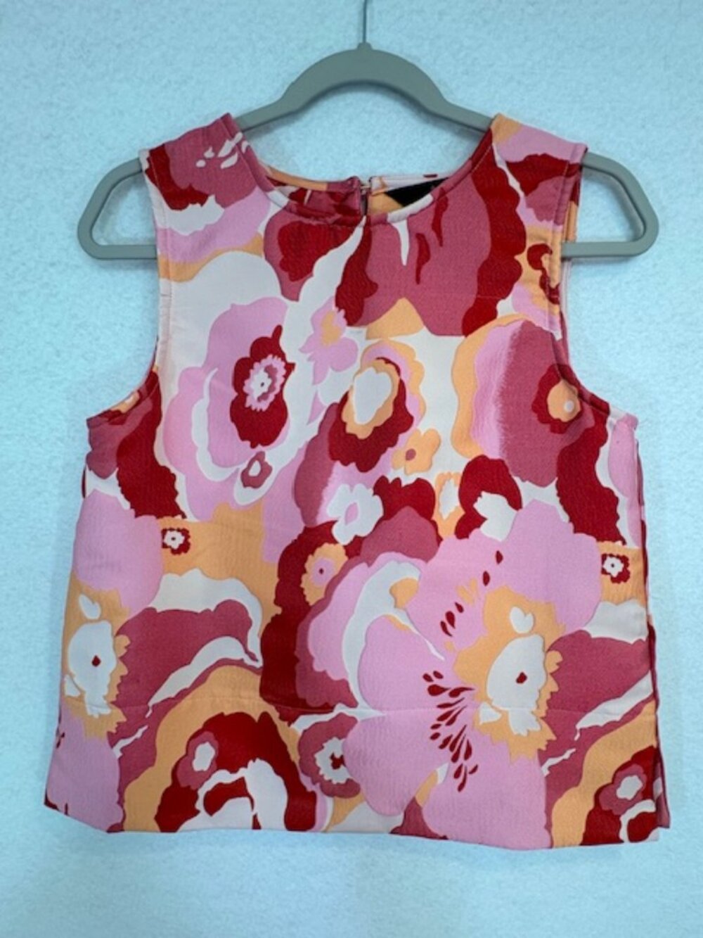 Abbey Glass Womens Sleeveless Jacquard Top Multicolor Retro Floral Small NWT